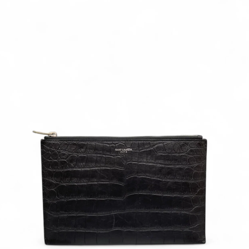 Yves Saint Laurent Card Holder Calfskin Crocodile Embossed Black Yves Saint Laurent Card Holder Calfskin Crocodile Embossed Black