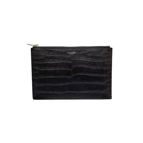 Yves Saint Laurent Card Holder Calfskin Crocodile Embossed Black Yves Saint Laurent Card Holder Calfskin Crocodile Embossed Black