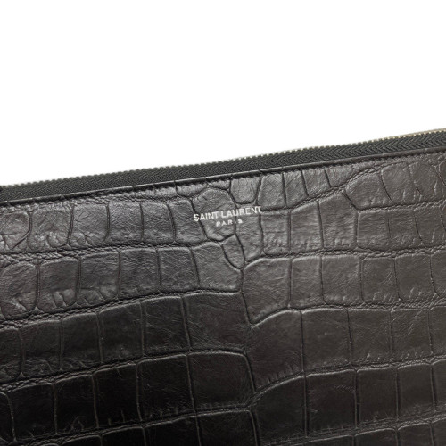 Yves Saint Laurent Card Holder Calfskin Crocodile Embossed Black Yves Saint Laurent Card Holder Calfskin Crocodile Embossed Black