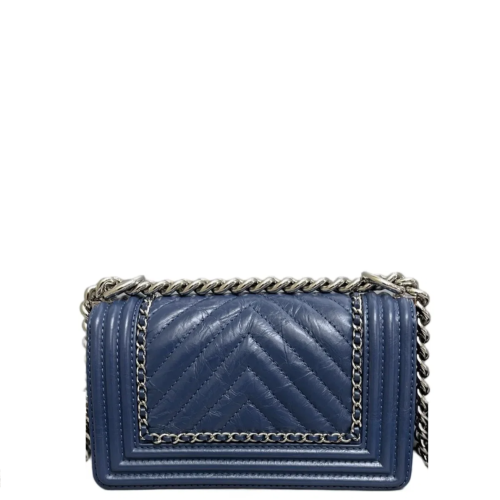 Chanel Quilted Small Boy Flap Pull Up Leather Blue