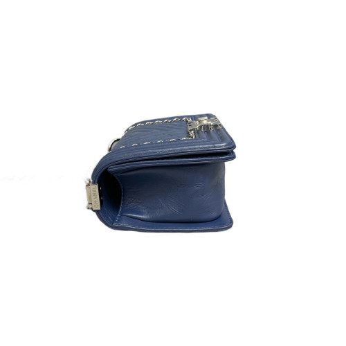 Chanel Quilted Small Boy Flap Pull Up Leather Blue
