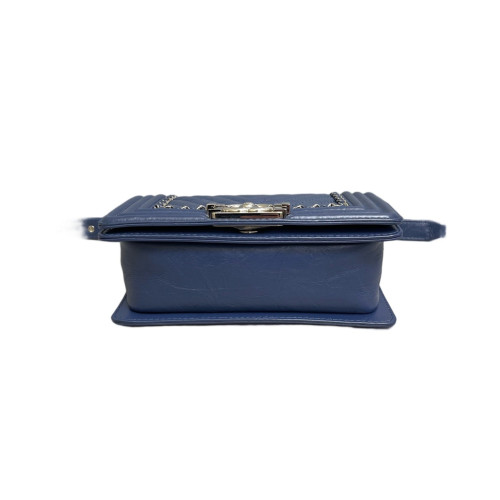 Chanel Quilted Small Boy Flap Pull Up Leather Blue