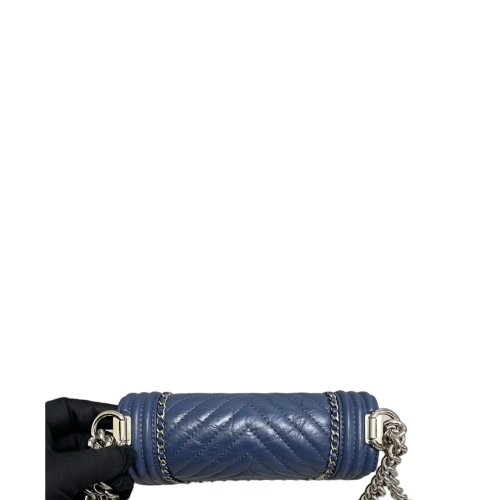 Chanel Quilted Small Boy Flap Pull Up Leather Blue