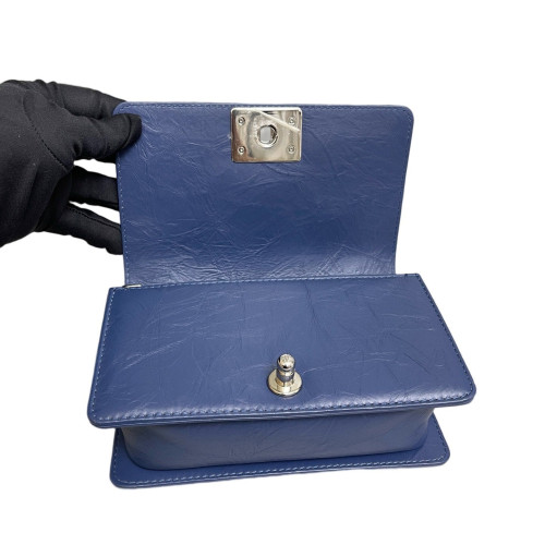 Chanel Quilted Small Boy Flap Pull Up Leather Blue