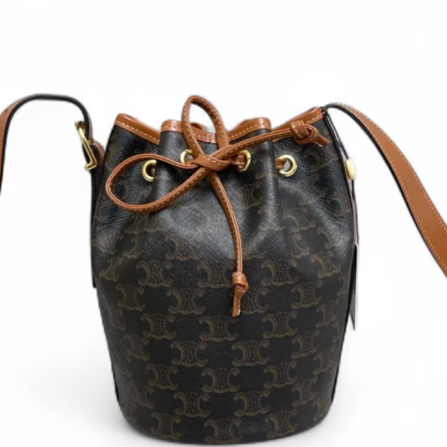 Celine Bucket Triomphe Tan Dark Brown Celine Bucket Triomphe Tan Dark Brown