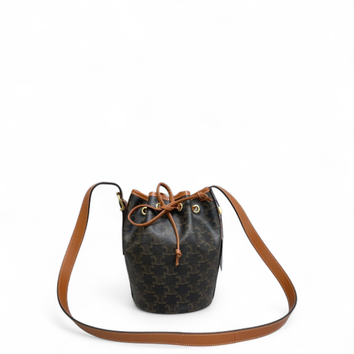 Celine Bucket Triomphe Tan Dark Brown Celine Bucket Triomphe Tan Dark Brown