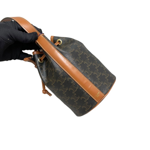 Celine Bucket Triomphe Tan Dark Brown Celine Bucket Triomphe Tan Dark Brown