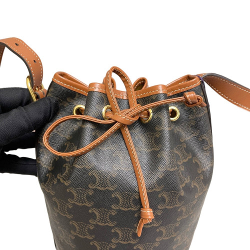 Celine Bucket Triomphe Tan Dark Brown Celine Bucket Triomphe Tan Dark Brown