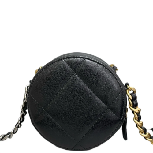 Chanel Quilted 19 Round Clutch With Chain Lambskin Black Chanel Quilted 19 Round Clutch With Chain Lambskin Black
