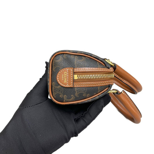 Celine Mini Boston Bag Calfskin Triomphe Tan Dark Brown