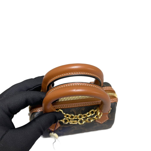 Celine Mini Boston Bag Calfskin Triomphe Tan Dark Brown
