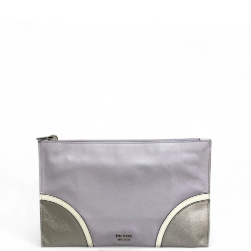 Prada Clutch Saffiano Calfskin Purple Grey White
