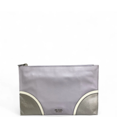 Prada Clutch Saffiano Calfskin Purple Grey White