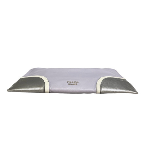 Prada Clutch Saffiano Calfskin Purple Grey White