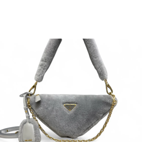 Prada Triangle Shoulder Bag Shearling Grey Prada Triangle Shoulder Bag Shearling Grey