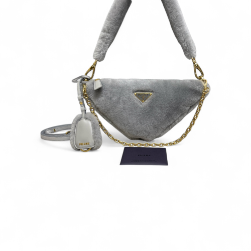 Prada Triangle Shoulder Bag Shearling Grey Prada Triangle Shoulder Bag Shearling Grey