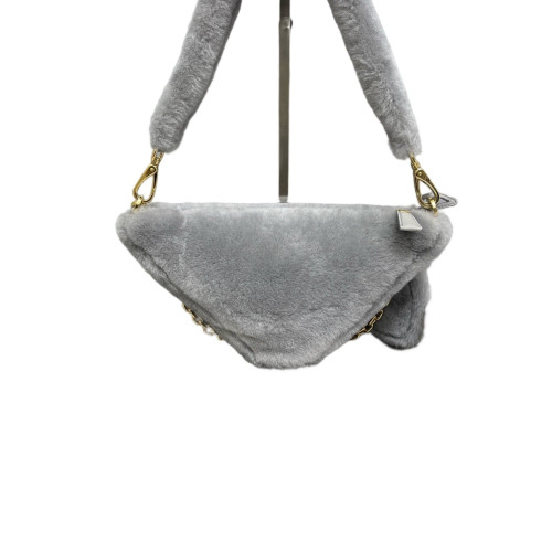 Prada Triangle Shoulder Bag Shearling Grey Prada Triangle Shoulder Bag Shearling Grey
