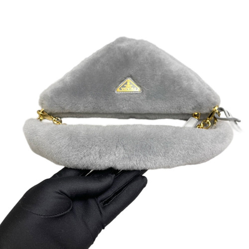 Prada Triangle Shoulder Bag Shearling Grey Prada Triangle Shoulder Bag Shearling Grey