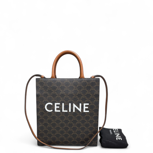 Celine Small Vertical Cabas Triomphe Dark Brown Tan Celine Small Vertical Cabas Triomphe Dark Brown Tan