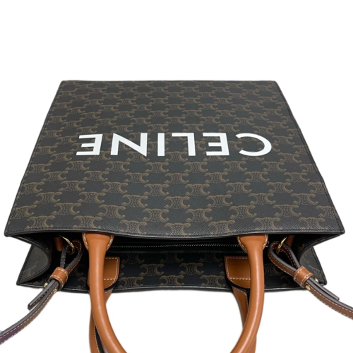 Celine Small Vertical Cabas Triomphe Dark Brown Tan Celine Small Vertical Cabas Triomphe Dark Brown Tan