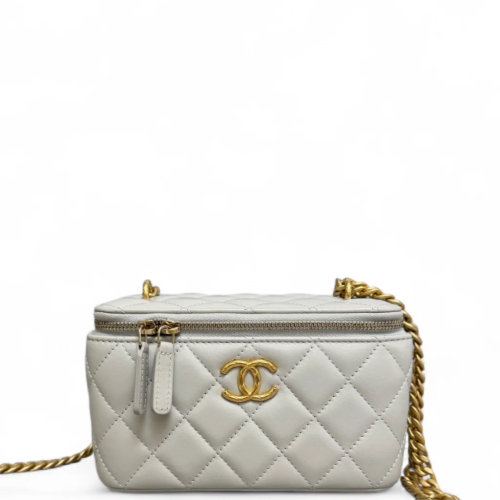Chanel Quilted Pearl Crush Small Vanity Case Lambskin Grey