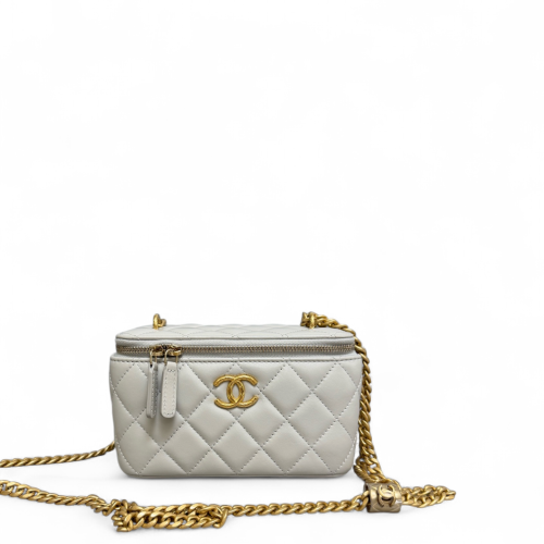 Chanel Quilted Pearl Crush Small Vanity Case Lambskin Grey