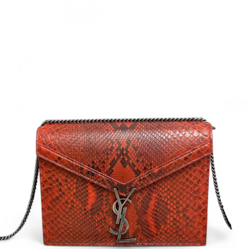 Yves Saint Laurent Cassandra Chain Wallet Snakeskin Red