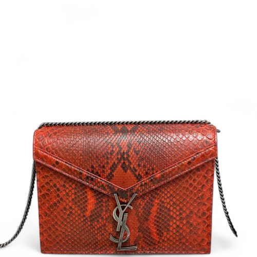 Yves Saint Laurent Cassandra Chain Wallet Snakeskin Red