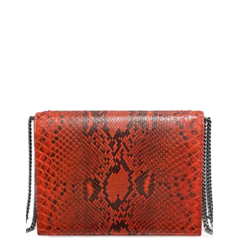 Yves Saint Laurent Cassandra Chain Wallet Snakeskin Red