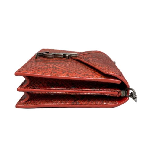 Yves Saint Laurent Cassandra Chain Wallet Snakeskin Red