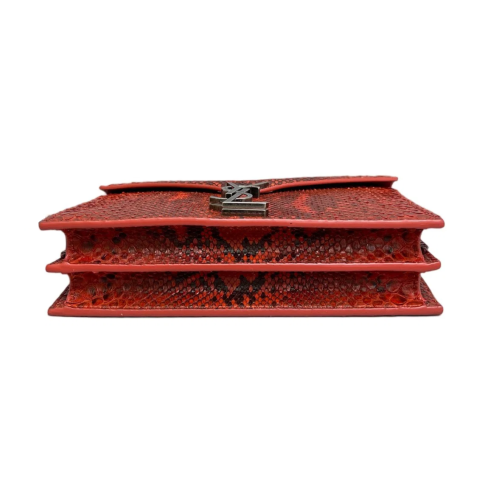 Yves Saint Laurent Cassandra Chain Wallet Snakeskin Red