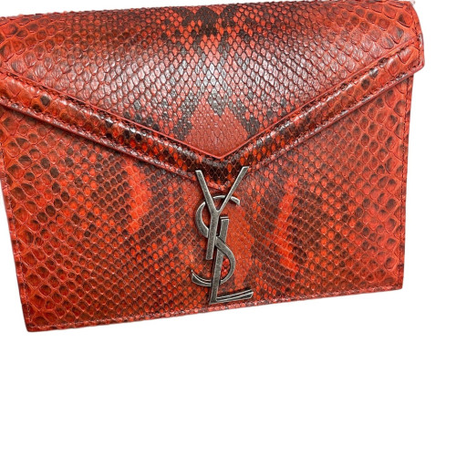 Yves Saint Laurent Cassandra Chain Wallet Snakeskin Red