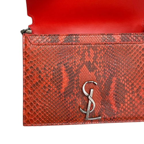 Yves Saint Laurent Cassandra Chain Wallet Snakeskin Red