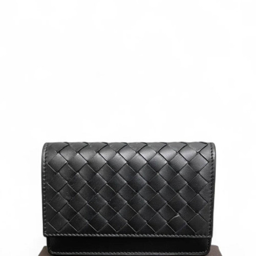 Bottega Veneta Card Holder Calfskin Intrecciato Black