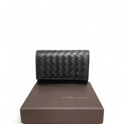 Bottega Veneta Card Holder Calfskin Intrecciato Black