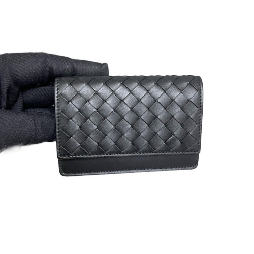Bottega Veneta Card Holder Calfskin Intrecciato Black