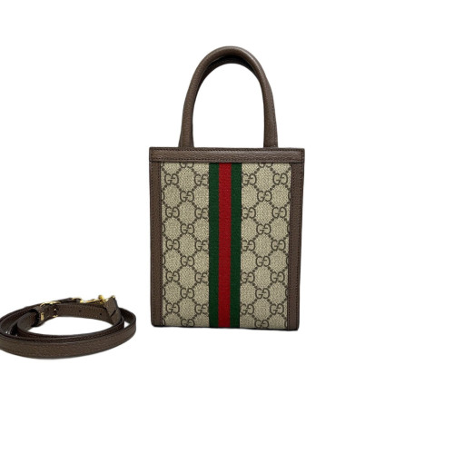 Gucci Web Mini Interlocking G Tote GG Monogram Beige Brown Green