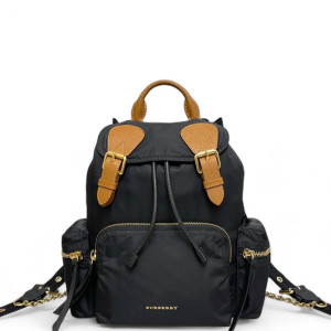 Burberry Medium Rucksack Backpack Nylon Calfskin Black Brown Burberry Medium Rucksack Backpack Nylon Calfskin Black Brown