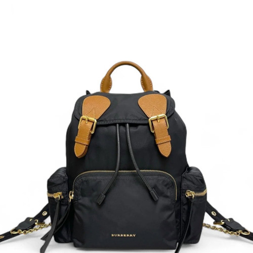 Burberry Medium Rucksack Backpack Nylon Calfskin Black Brown Burberry Medium Rucksack Backpack Nylon Calfskin Black Brown