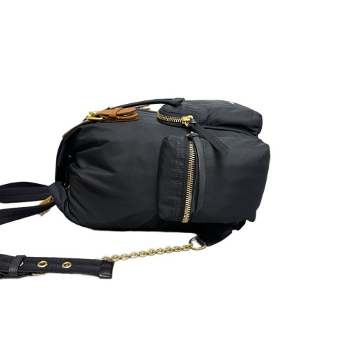 Burberry Medium Rucksack Backpack Nylon Calfskin Black Brown Burberry Medium Rucksack Backpack Nylon Calfskin Black Brown