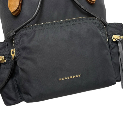 Burberry Medium Rucksack Backpack Nylon Calfskin Black Brown Burberry Medium Rucksack Backpack Nylon Calfskin Black Brown