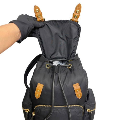 Burberry Medium Rucksack Backpack Nylon Calfskin Black Brown Burberry Medium Rucksack Backpack Nylon Calfskin Black Brown