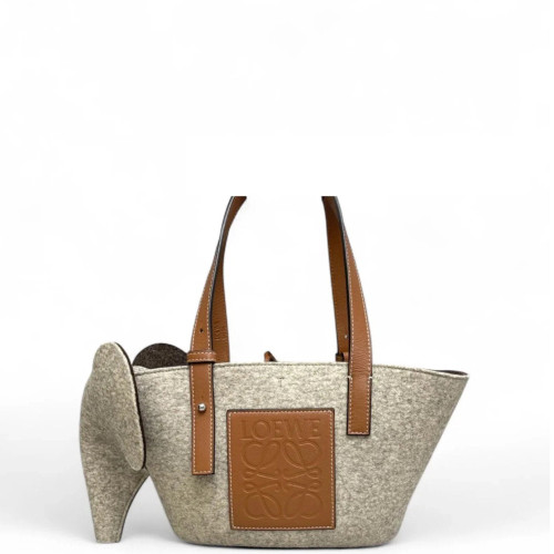 Loewe Elephant Tote Bag Felt Cloth Calfskin Grey Loewe Elephant Tote Bag Felt Cloth Calfskin Grey