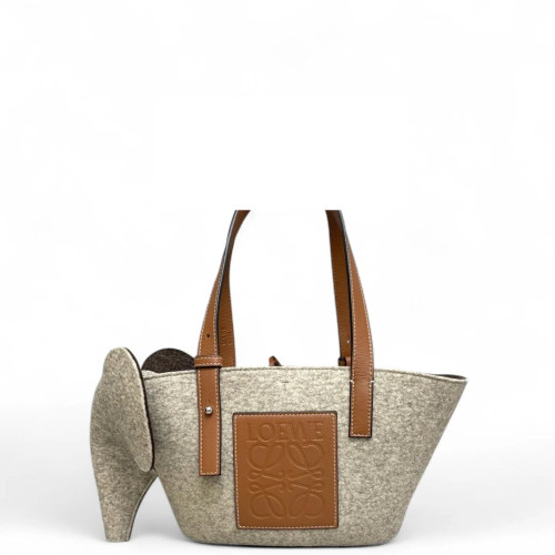 Loewe Elephant Tote Bag Felt Cloth Calfskin Grey Loewe Elephant Tote Bag Felt Cloth Calfskin Grey
