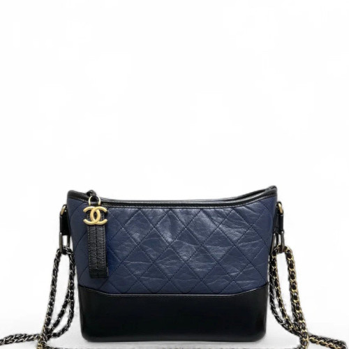 Chanel Quilted New Medium Gabrielle Hobo Aged Calfskin Blue Black