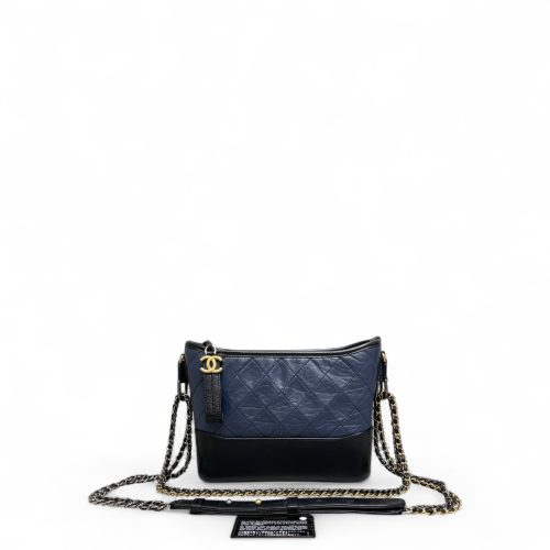 Chanel Quilted New Medium Gabrielle Hobo Aged Calfskin Blue Black