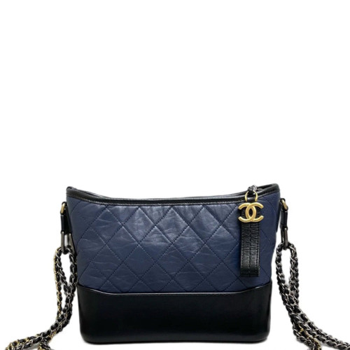 Chanel Quilted New Medium Gabrielle Hobo Aged Calfskin Blue Black
