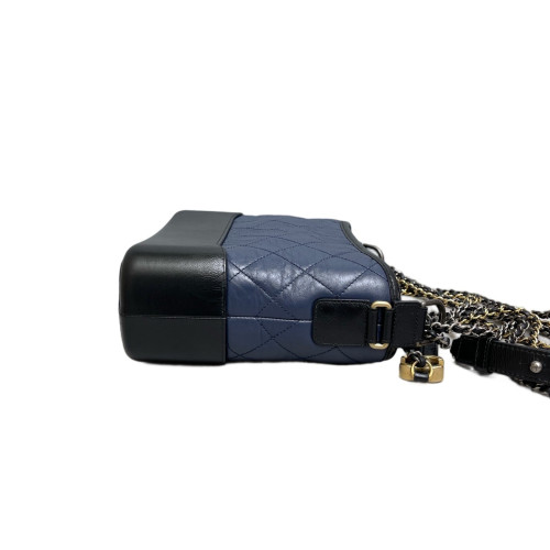 Chanel Quilted New Medium Gabrielle Hobo Aged Calfskin Blue Black