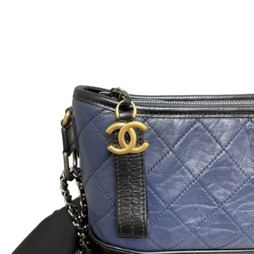 Chanel Quilted New Medium Gabrielle Hobo Aged Calfskin Blue Black