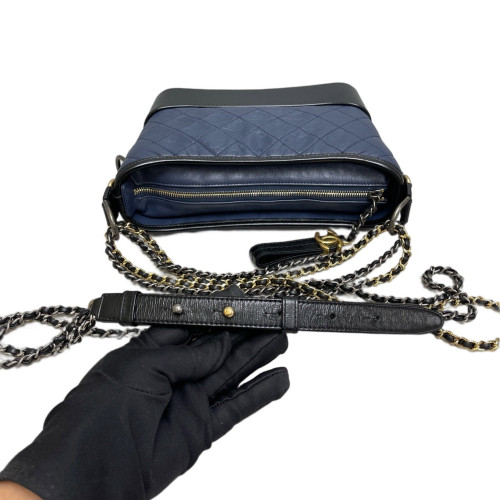 Chanel Quilted New Medium Gabrielle Hobo Aged Calfskin Blue Black